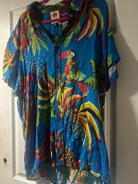 FARM Rio Blue Tropical Print Shirt with Multicolor Leaves